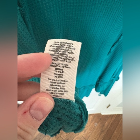 Free People Laguna Thermal Top in Turquoise | Boho Slouchy Raw-Edge | Size XS - Picture 9 of 10